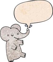 dessin animé éléphant dansant et bulle de dialogue dans un style de texture rétro vecteur