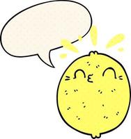 citron de dessin animé mignon et bulle de dialogue dans le style de la bande dessinée vecteur