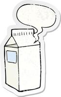 carton de lait de dessin animé et autocollant en détresse bulle vecteur