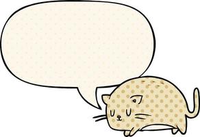 joli chat de dessin animé gras et bulle de dialogue dans le style de la bande dessinée vecteur