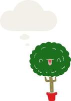 dessin animé heureux arbre et bulle de pensée dans un style rétro vecteur