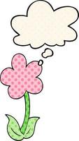 fleur de dessin animé mignon et bulle de pensée dans le style de la bande dessinée vecteur