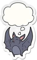 chauve-souris d'halloween de dessin animé et bulle de pensée comme autocollant imprimé vecteur