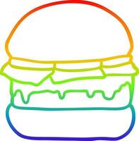 dessin de ligne de gradient arc-en-ciel burger empilé vecteur