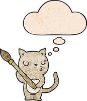 chat de dessin animé mignon et bulle de pensée dans le style de motif de texture grunge vecteur