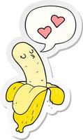 banane de dessin animé en amour et autocollant de bulle de dialogue vecteur
