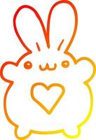 ligne de gradient chaud dessinant un lapin de dessin animé mignon avec un coeur d'amour vecteur