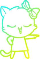 ligne de gradient froid dessinant un chat de dessin animé avec un arc sur la tête vecteur
