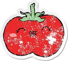 autocollant en détresse d'une tomate de dessin animé vecteur