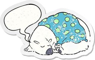 dessin animé ours polaire endormi et bulle de dialogue autocollant en détresse vecteur