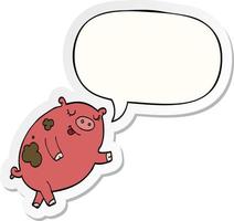 dessin animé cochon dansant et autocollant de bulle de dialogue vecteur