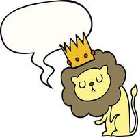 dessin animé lion et couronne et bulle de dialogue vecteur