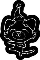 icône de dessin animé d'un chien donnant un coup de pied portant un bonnet de noel vecteur