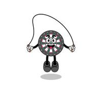 dessin animé de mascotte de jeu de fléchettes joue à la corde à sauter vecteur
