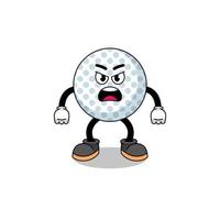 illustration de dessin animé de balle de golf avec une expression de colère vecteur