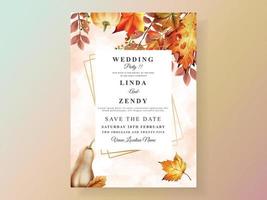 carte d'invitation de mariage d'automne avec citrouille et champignon et oiseau et feuilles aquarelle vecteur