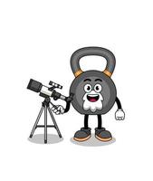 illustration de la mascotte kettlebell en tant qu'astronome vecteur