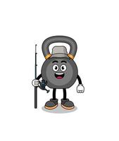 mascotte, illustration, de, kettlebell, pêcheur vecteur