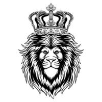 illustration vectorielle tête de lion avec couronne du roi design noir et blanc vecteur