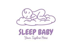 mignon bébé drôle dormir sur le vecteur de conception de logo cloud