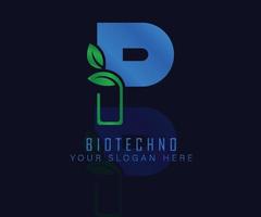 logo biotechnologique avec lettre de feuille à base de plantes p. modèle de vecteur de logo à base de plantes. logo à base de plantes médicales.