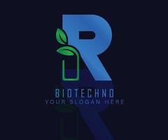 logo biotechnologique avec lettre de feuille à base de plantes r. modèle de vecteur de logo à base de plantes. logo à base de plantes médicales.