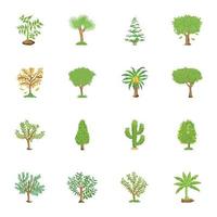 pack d'illustrations plates d'arbres vecteur