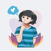 petite fille pensant avec un sourire illustration vectorielle téléchargement pro vecteur