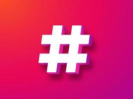 symbole de hashtag 3d. blog de balise blanche tendance sur fond rouge et message de chat sur les réseaux sociaux du dialogue de communication marketing de la communauté en ligne et promotion de vecteur clé de publicité.