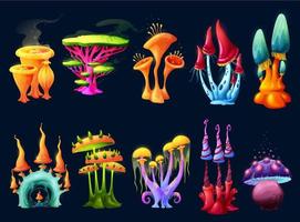 champignon de dessin animé magique fantastique, plante forestière extraterrestre vecteur