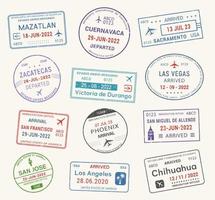 timbres de voyage de passeport, états-unis, visa de l'aéroport du mexique vecteur