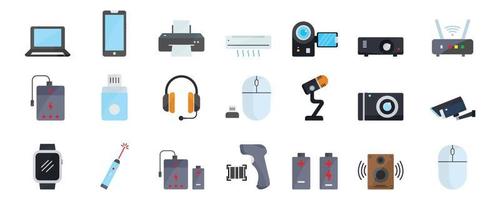 illustration d'icône de jeu électronique. contient une icône de téléphone portable, un ordinateur portable, une imprimante, un casque, un climatiseur, un appareil photo, etc. style d'icône plate. conception simple modifiable