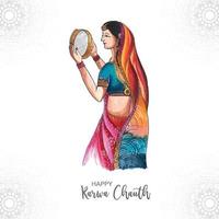 carte de festival de karwa chauth avec fond de carte de fête de femme indienne vecteur