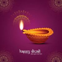 illustration de diya en feu sur fond de carte de vacances de célébration de diwali heureux vecteur