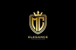 logo monogramme de luxe élégant initial mc ou modèle de badge avec volutes et couronne royale - parfait pour les projets de marque de luxe vecteur