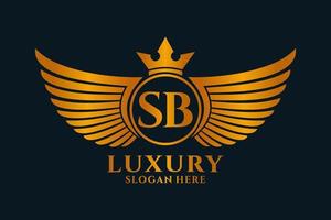 lettre d'aile royale de luxe sb crête logo couleur or vecteur, logo de victoire, logo de crête, logo d'aile, modèle de logo vectoriel. vecteur
