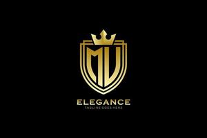 logo monogramme de luxe élégant initial mu ou modèle de badge avec volutes et couronne royale - parfait pour les projets de marque de luxe vecteur