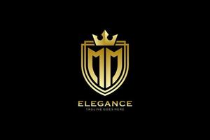 logo monogramme de luxe élégant initial mm ou modèle de badge avec volutes et couronne royale - parfait pour les projets de marque de luxe vecteur