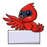 dessin animé mignon bébé oiseau cardinal avec signe vierge vecteur