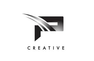 vecteur de conception de logo lettre p avec lignes swoosh incurvées et look créatif