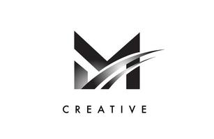 vecteur de conception de logo lettre m avec lignes swoosh incurvées et look créatif