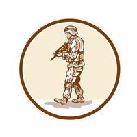 dessin animé de cercle de marche de fusil de soldat américain vecteur