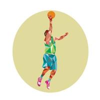 joueur de basket-ball poser un ballon rebondissant polygone bas vecteur