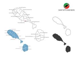 4 style de saint kitts et nevis carte illustration vectorielle ont toutes les provinces et marquent la capitale de saint kitts et nevis. par un style de simplicité de contour noir fin et un style d'ombre sombre. vecteur