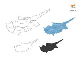 4 style d'illustration vectorielle de carte de Chypre ont toutes les provinces et marquent la capitale de Chypre. par un style de simplicité de contour noir fin et un style d'ombre sombre. isolé sur fond blanc. vecteur