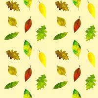 illustration botanique de modèle sans couture feuilles d'automne sur fond jaune clair vecteur
