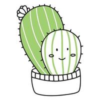 cactus mignon dans le style de griffonnages. cactus aux émotions kawaii. illustration vectorielle d'un cactus souriant heureux avec des pointes et des aiguilles. une plante dans un pot de fleurs. Icônes. vecteur