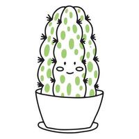 cactus mignon dans le style de griffonnages. cactus aux émotions kawaii. illustration vectorielle d'un cactus souriant heureux avec des pointes et des aiguilles. une plante dans un pot de fleurs. Icônes. vecteur