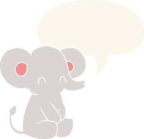 éléphant de dessin animé mignon et bulle de dialogue dans un style rétro vecteur