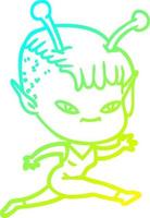 ligne de gradient froid dessinant une fille extraterrestre de dessin animé mignon vecteur